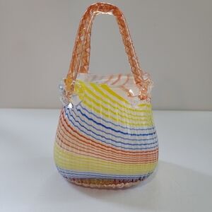 Block Natalie Crystal Purse Handblown Glass, Stripped Murano Style